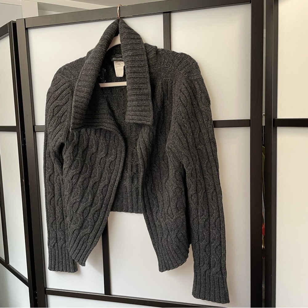 MaxMara Cashmere Angora Wool Cardigan Cable Knit Sweater Shawlneck Gray Medium